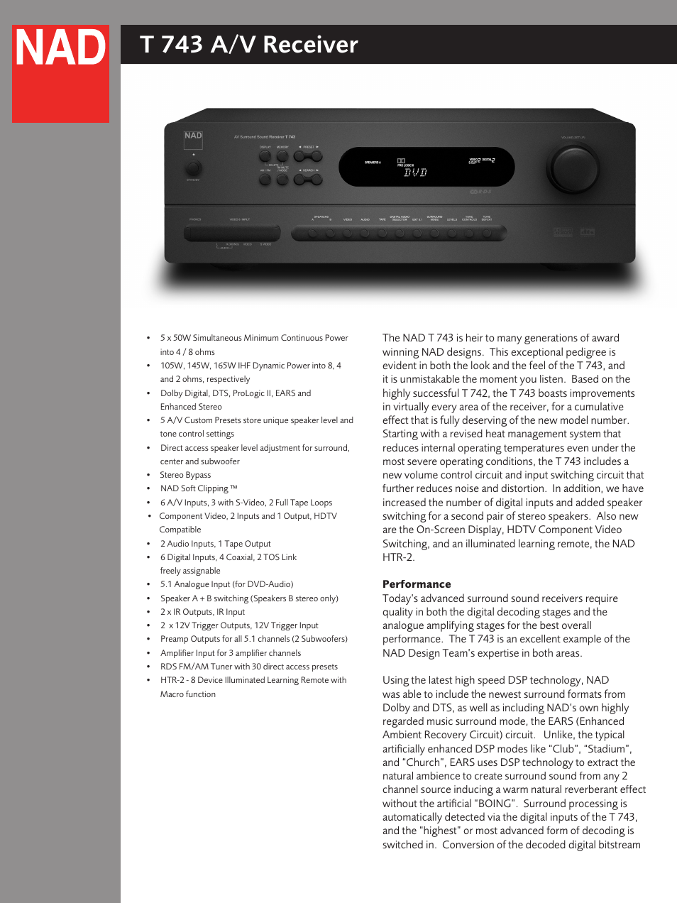 NAD T743 User Manual | 4 pages