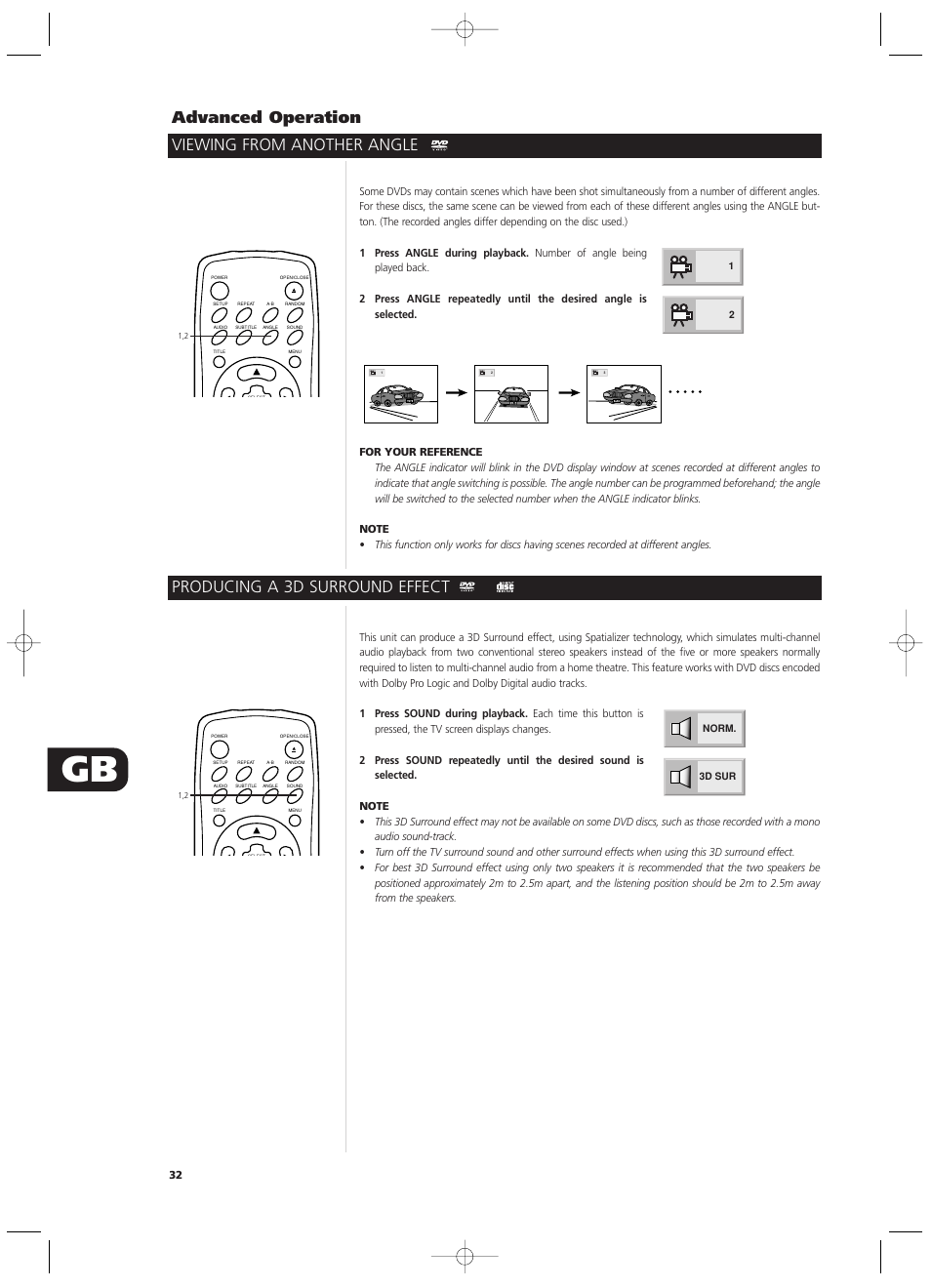 Viewing from another angle advanced operation, Producing a 3d surround effect | NAD T532/T512 User Manual | Page 32 / 42