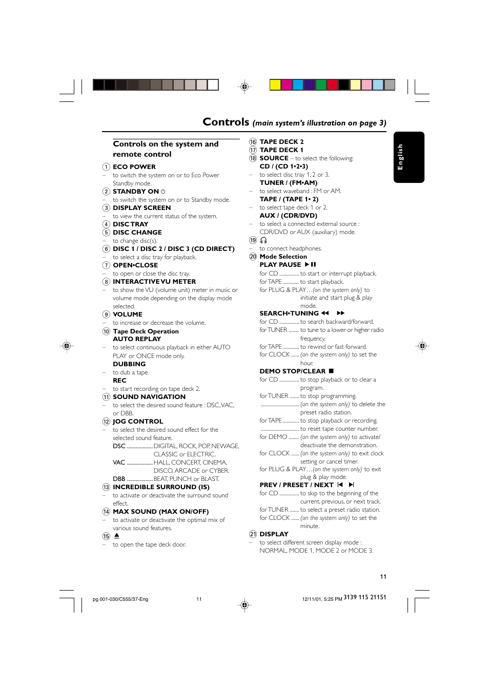 Controls | NAD FWC555 User Manual | Page 11 / 31