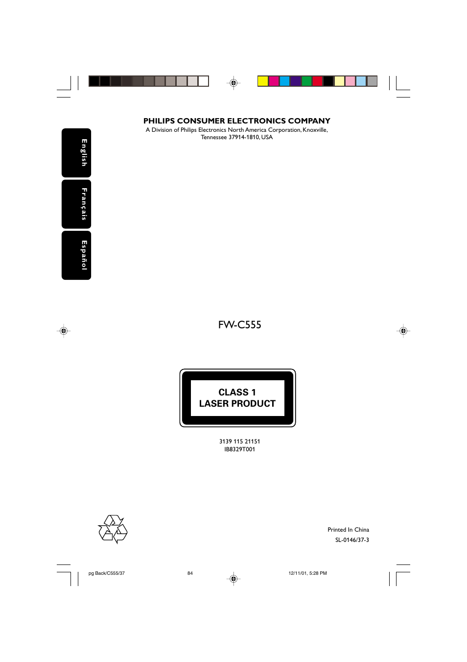 Fw-c555, Class 1 laser product | NAD FWC555 User Manual | Page 31 / 31