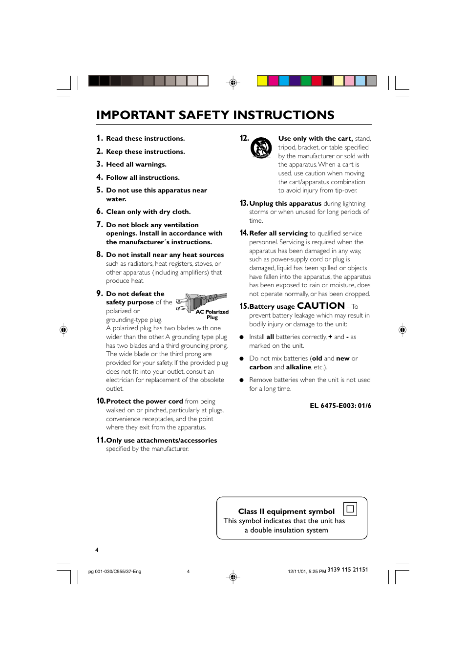 Important safety instructions, Caution | NAD FWC555 User Manual | Page 4 / 31