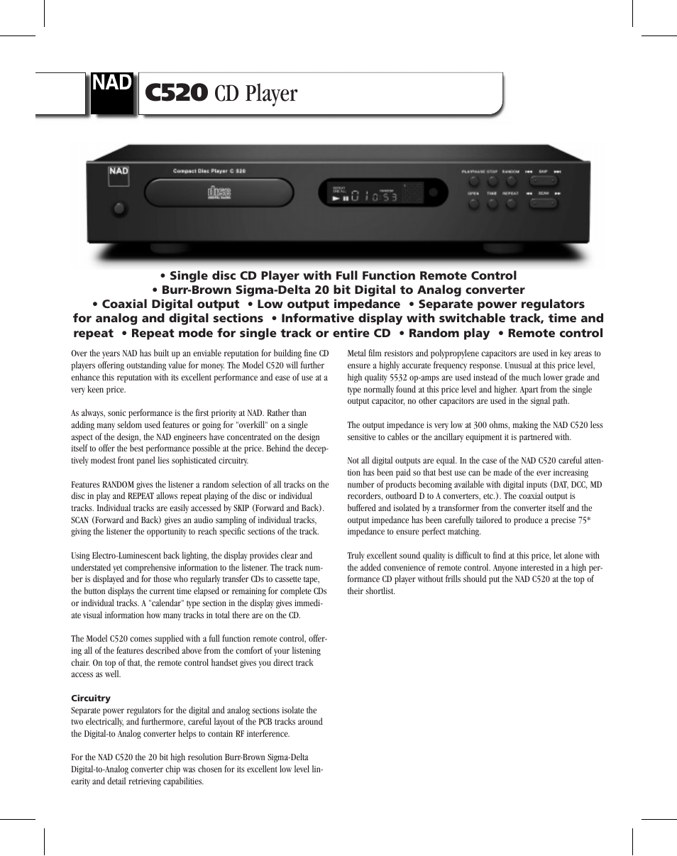 NAD C520 User Manual | 2 pages