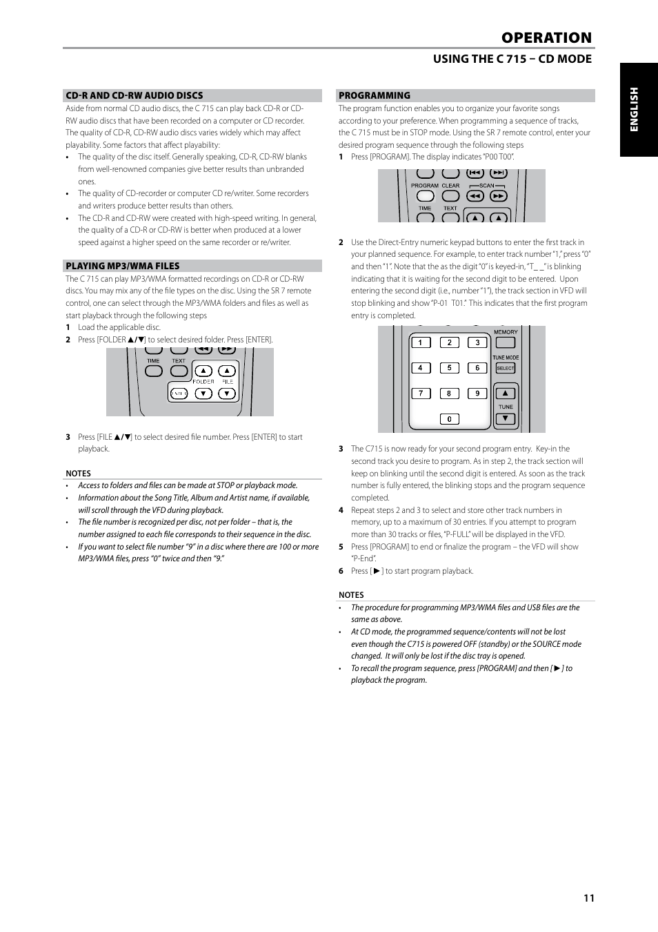 Operation, Using the c 715 – cd mode | NAD C715 User Manual | Page 11 / 24