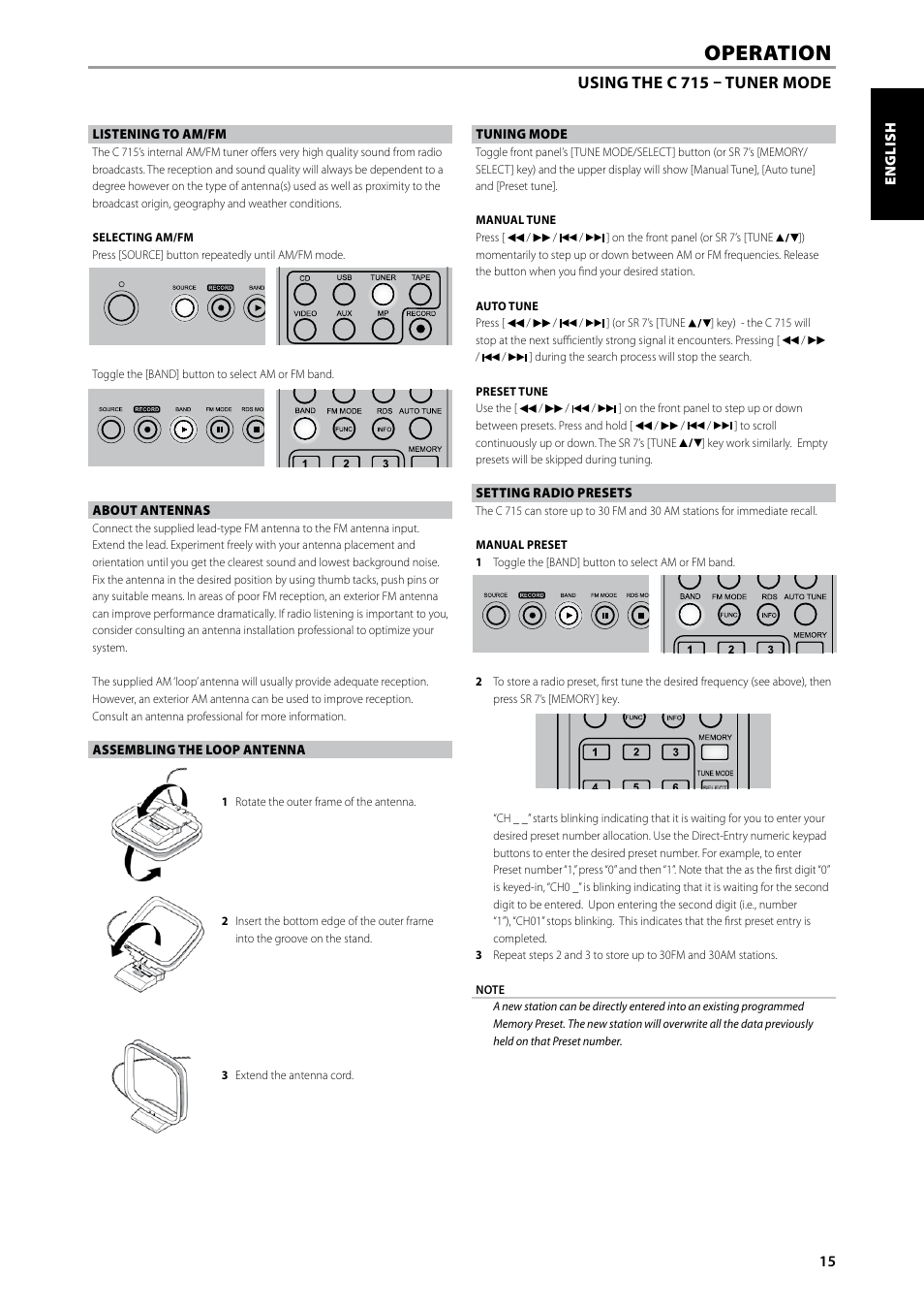 Operation, Using the c 715 – tuner mode | NAD C715 User Manual | Page 15 / 24