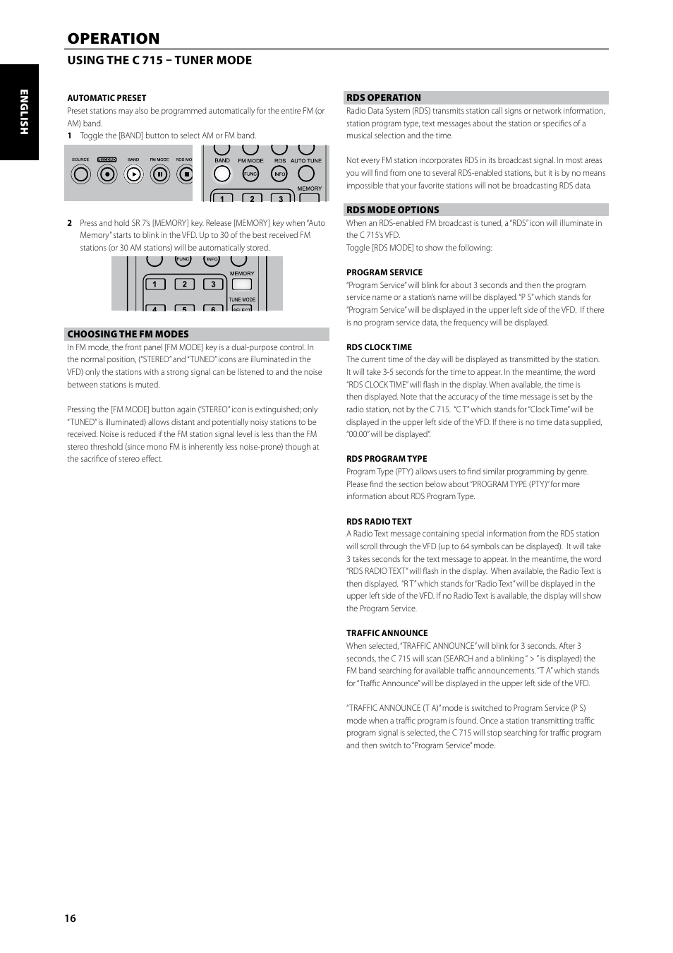 Operation | NAD C715 User Manual | Page 16 / 24