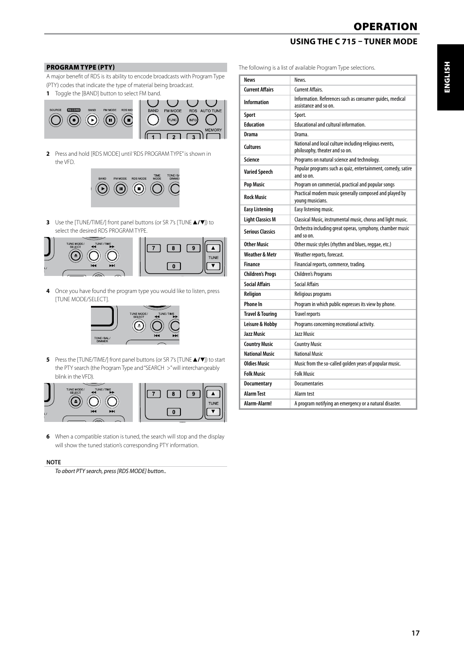 Operation, Using the c 715 – tuner mode | NAD C715 User Manual | Page 17 / 24