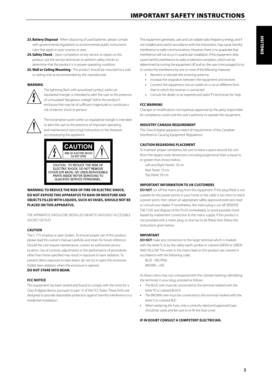 Important safety instructions | NAD C715 User Manual | Page 3 / 24