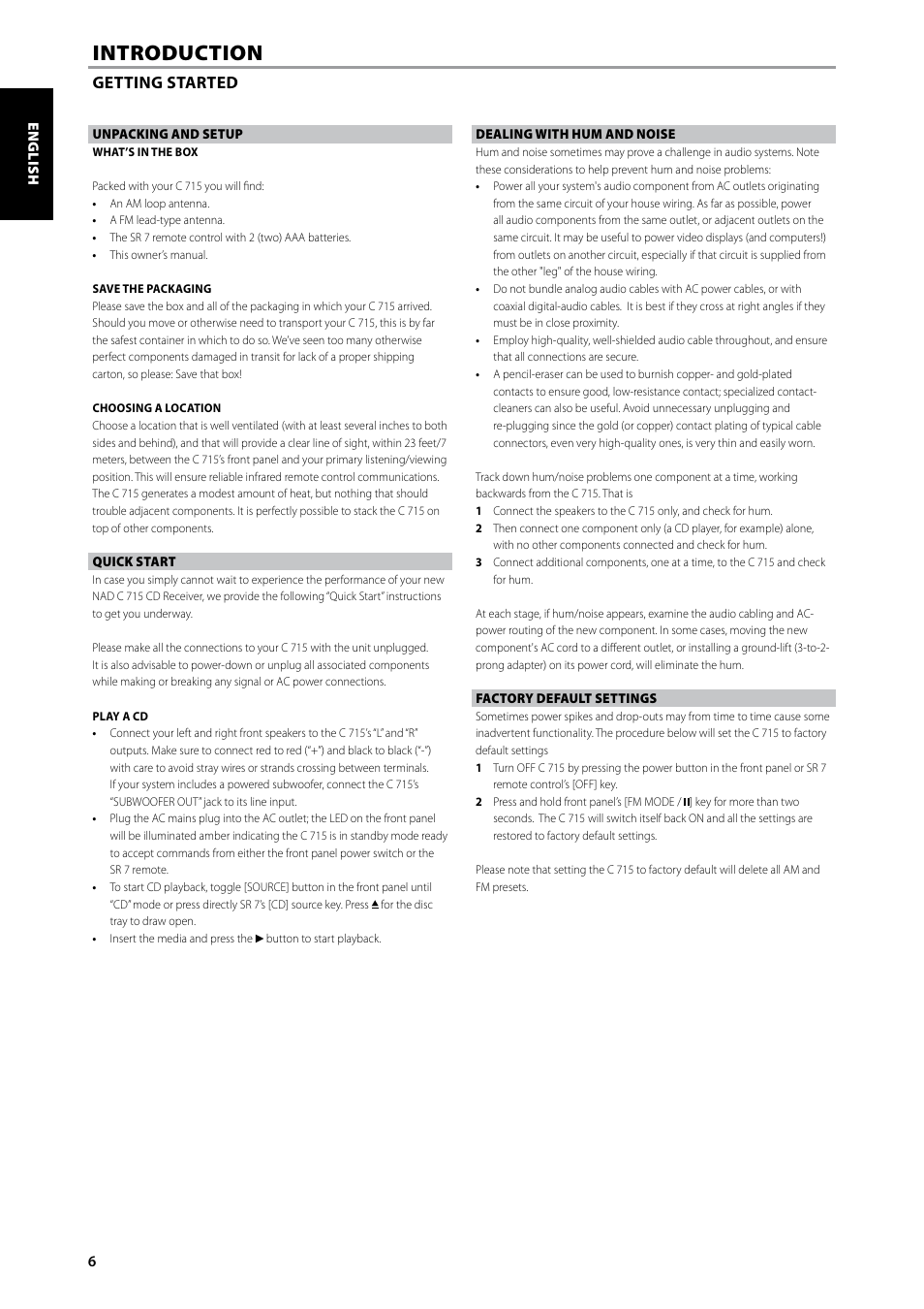 Introduction | NAD C715 User Manual | Page 6 / 24