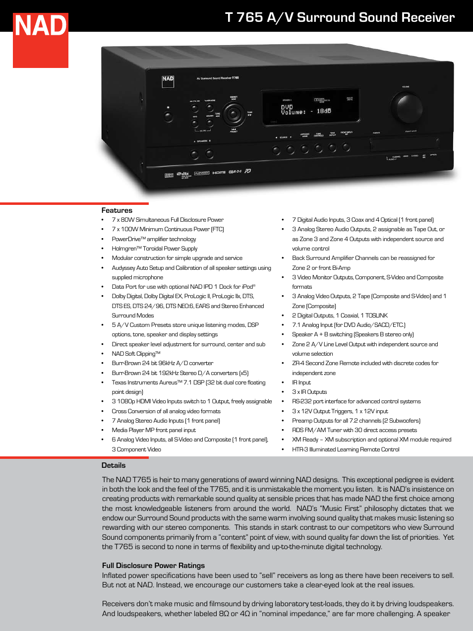NAD t765 User Manual | 4 pages
