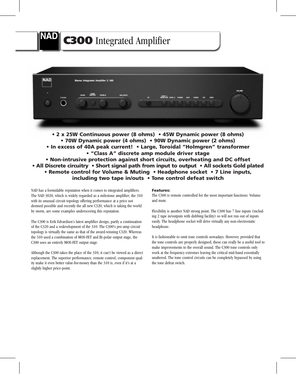 NAD C300 User Manual | 2 pages