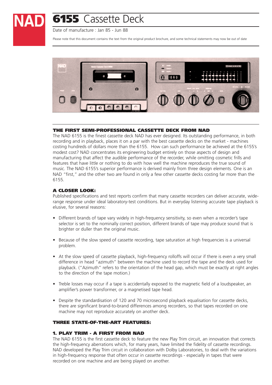 NAD 6155 User Manual | 3 pages