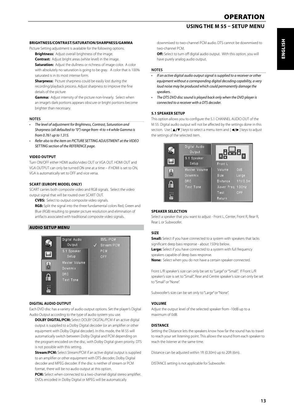 Operation, Using the m 55 – setup menu | NAD DVD / SACD / MP3 PLAYER M55 User Manual | Page 13 / 26