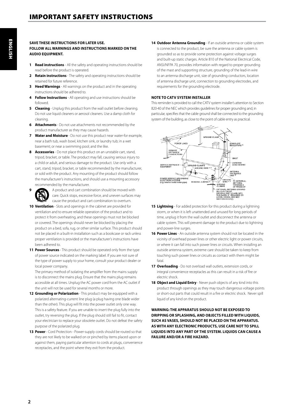 Important safety instructions | NAD DVD / SACD / MP3 PLAYER M55 User Manual | Page 2 / 26