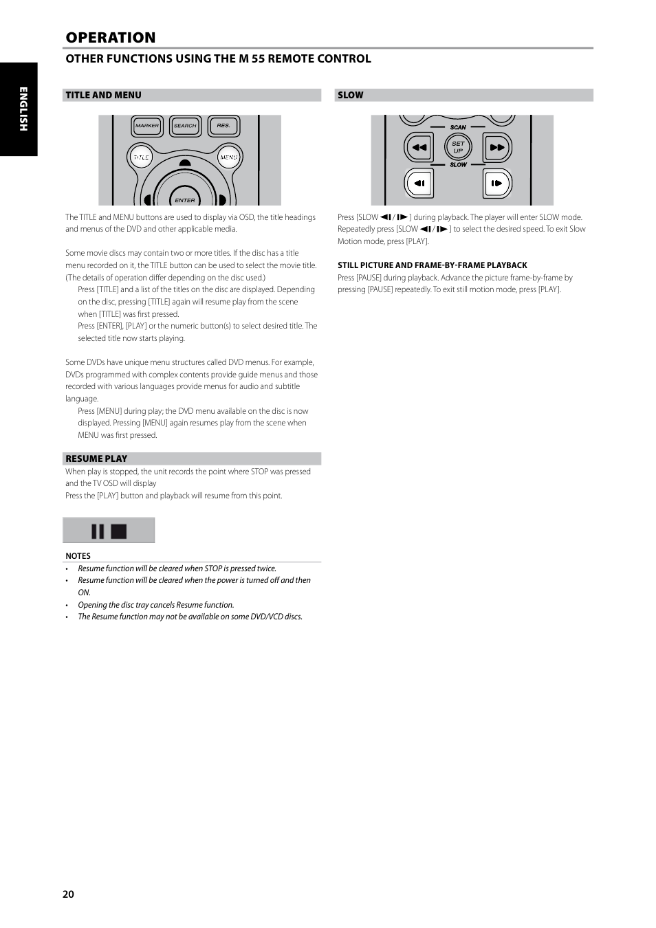 Operation | NAD DVD / SACD / MP3 PLAYER M55 User Manual | Page 20 / 26