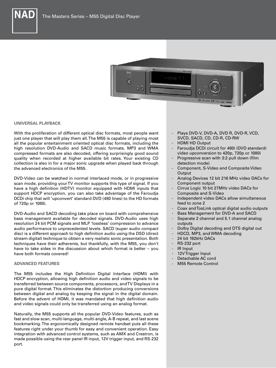 NAD M55 User Manual | 4 pages