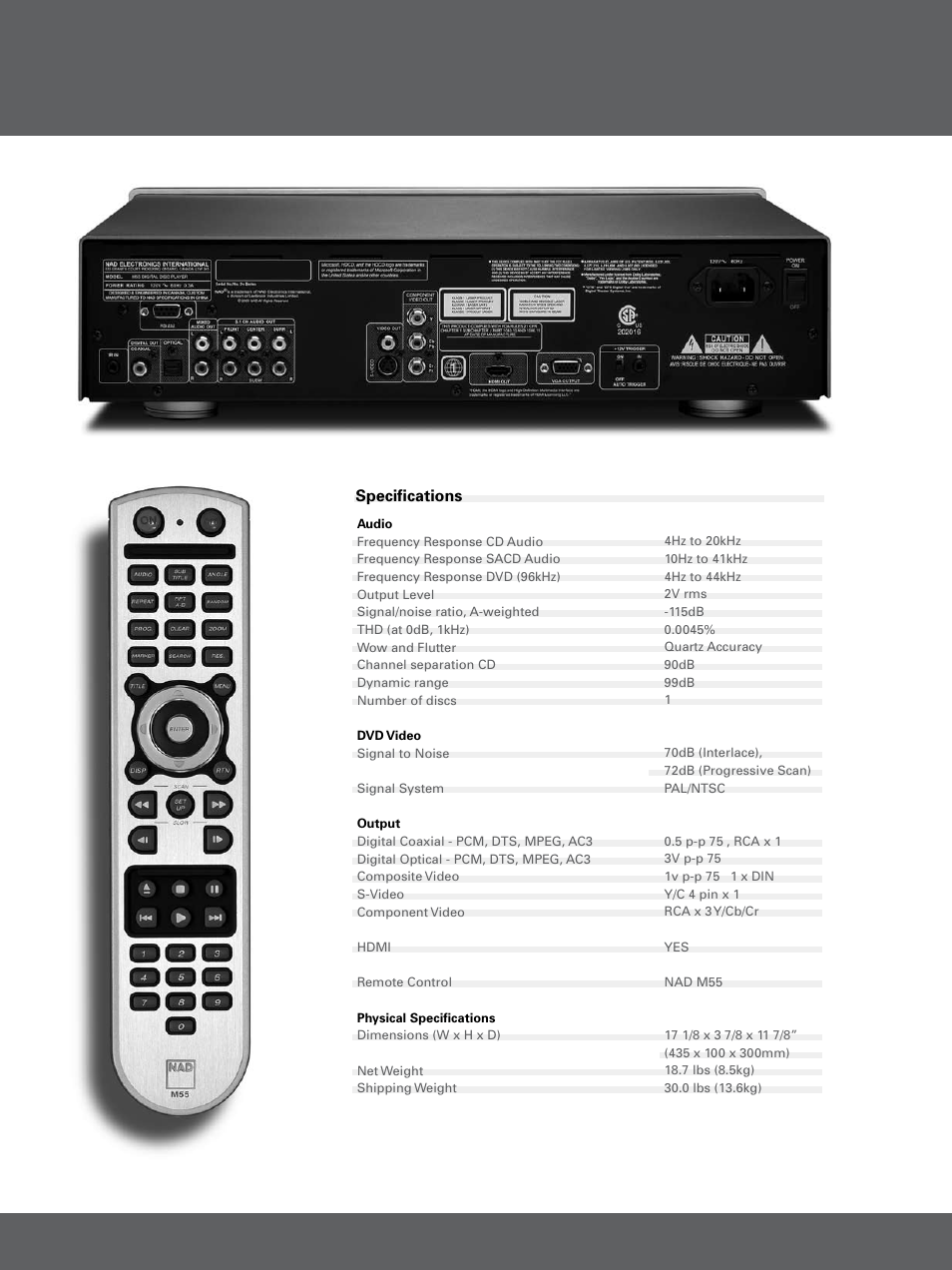 Specifications | NAD M55 User Manual | Page 3 / 4