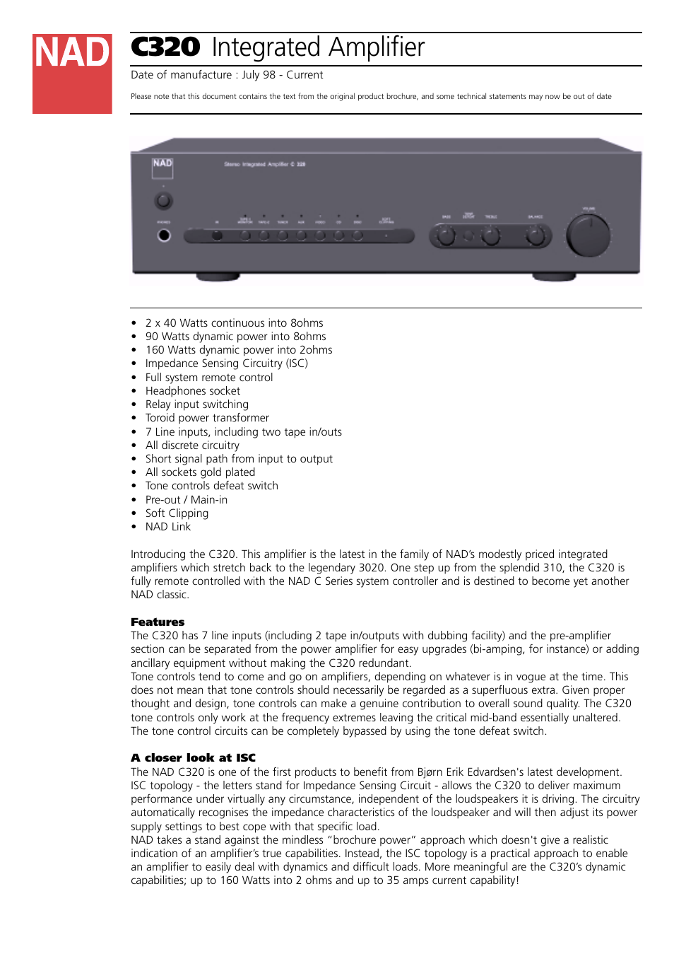 NAD C320 User Manual | 3 pages