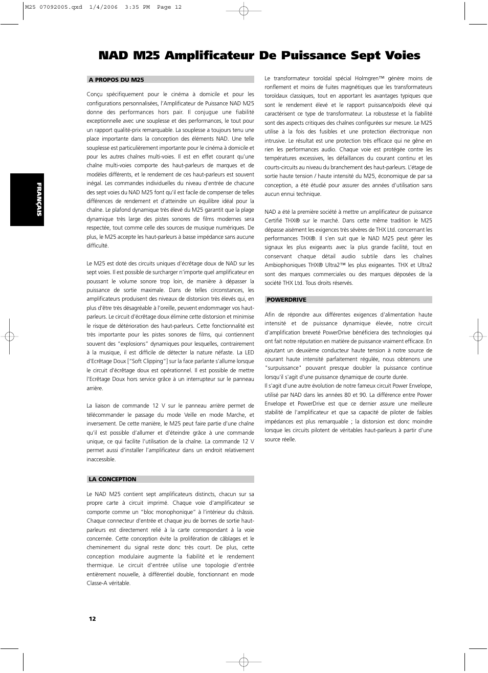 Nad m25 amplificateur de puissance sept voies | NAD Masters Series M25 User Manual | Page 12 / 54