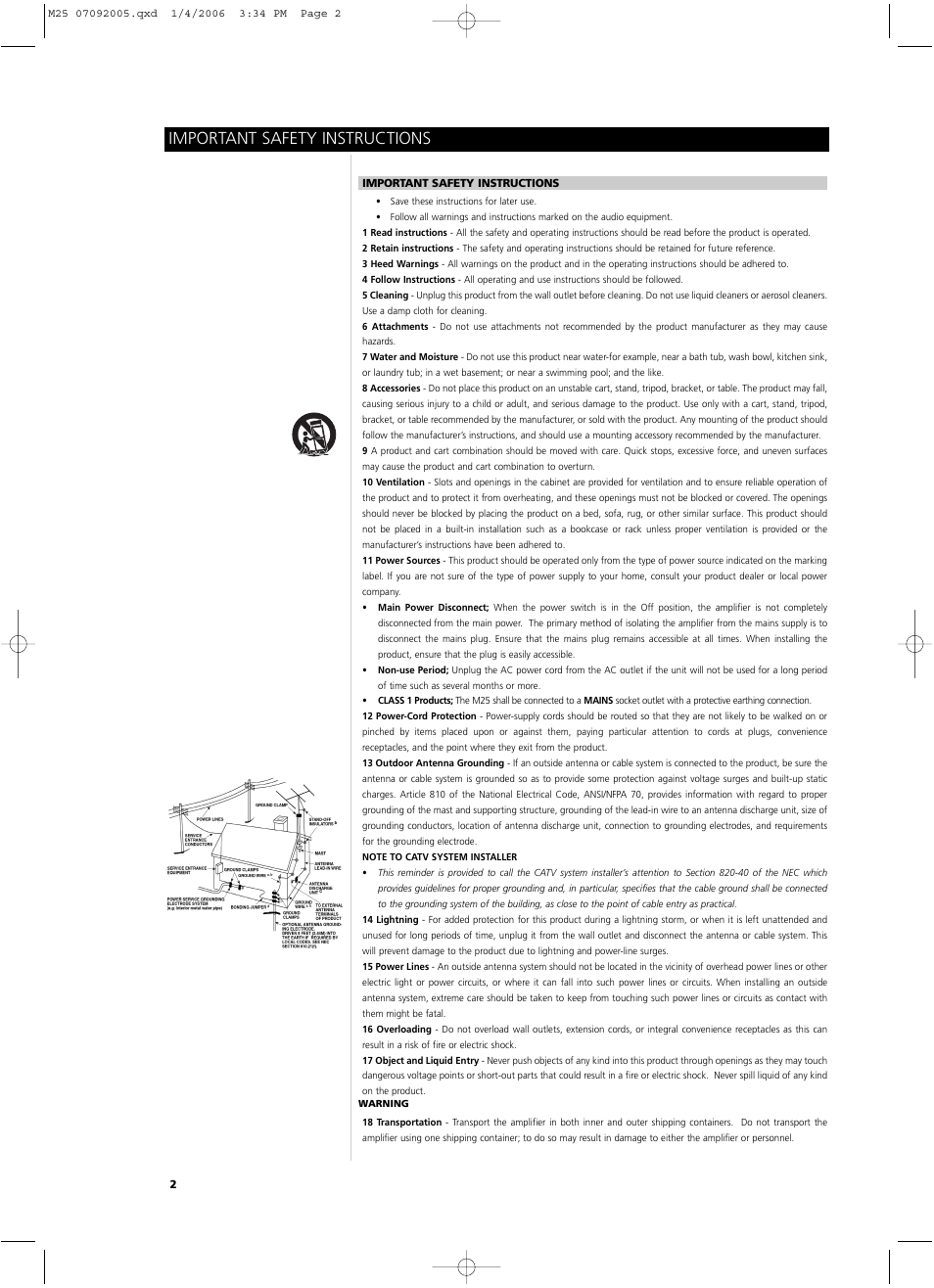 Important safety instructions | NAD Masters Series M25 User Manual | Page 2 / 54