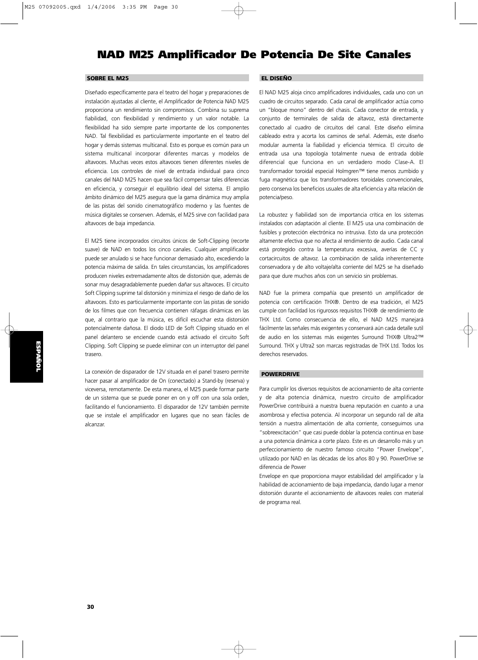 Nad m25 amplificador de potencia de site canales | NAD Masters Series M25 User Manual | Page 30 / 54