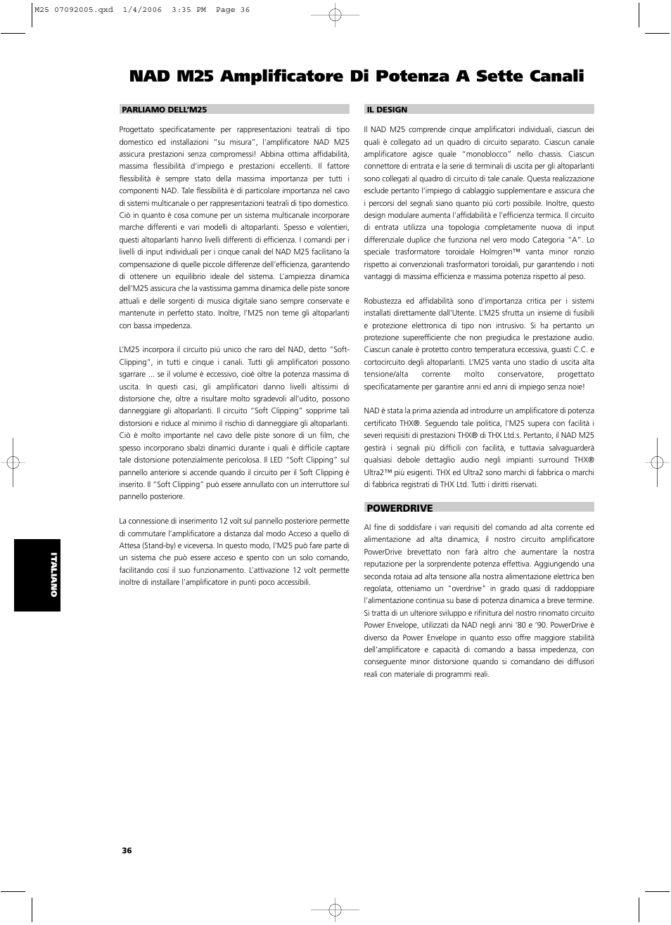 Nad m25 amplificatore di potenza a sette canali | NAD Masters Series M25 User Manual | Page 36 / 54
