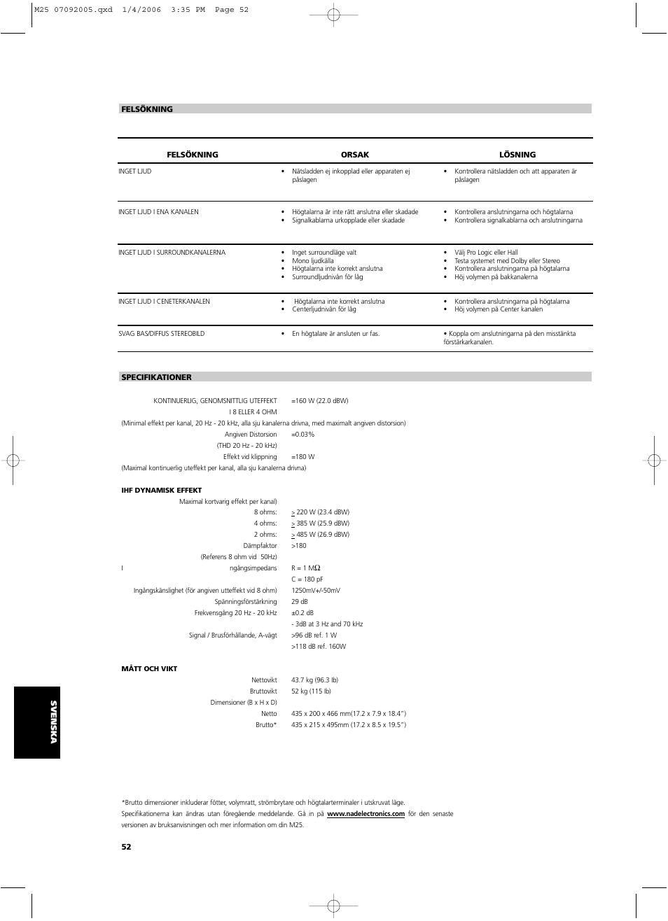 NAD Masters Series M25 User Manual | Page 52 / 54