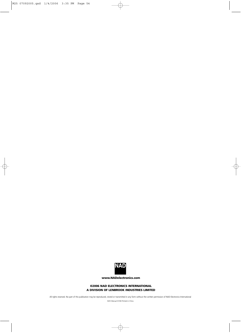 NAD Masters Series M25 User Manual | Page 54 / 54
