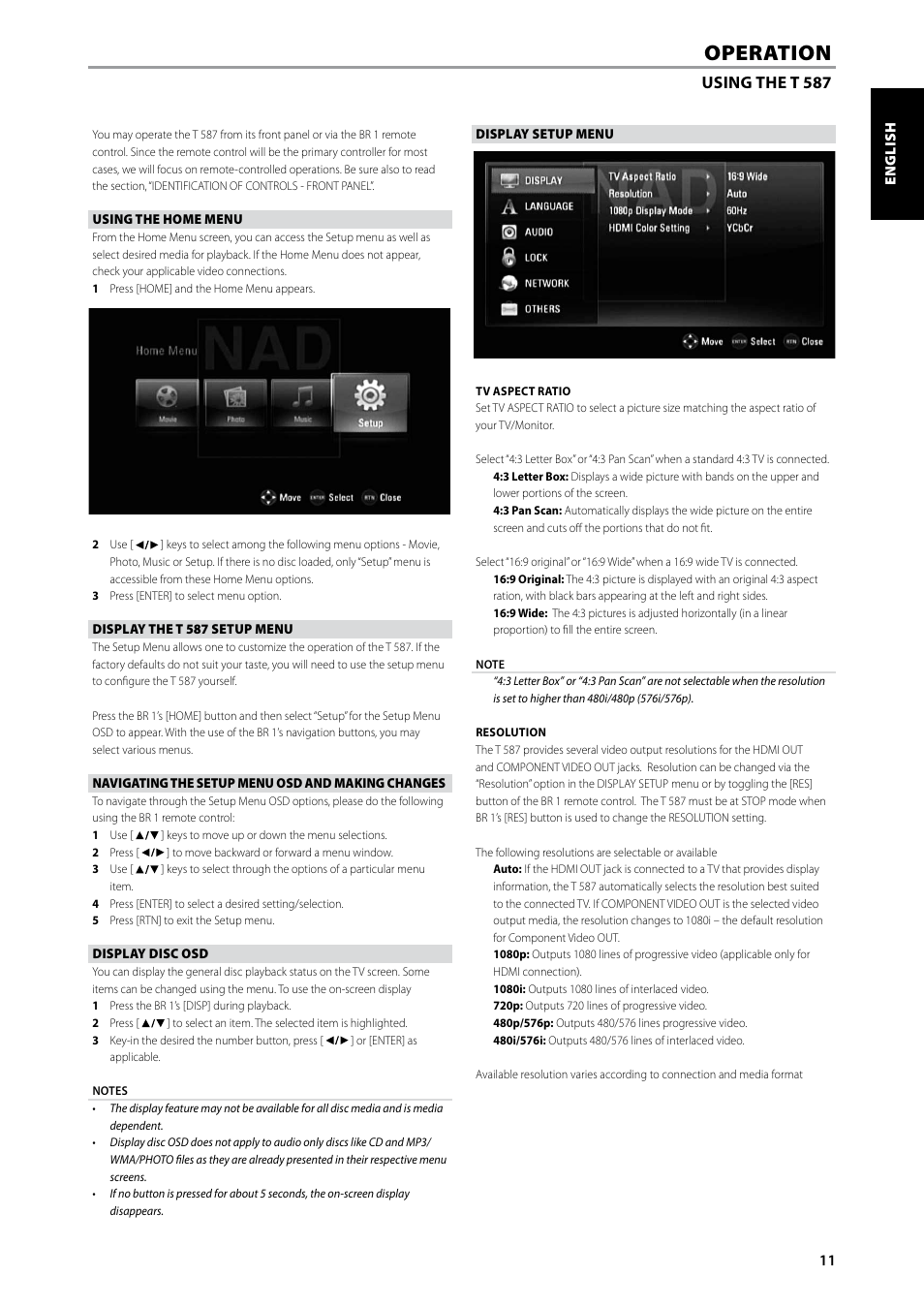 Operation, Using the t 587 | NAD Blu-ray Disc Player T587 User Manual | Page 11 / 24