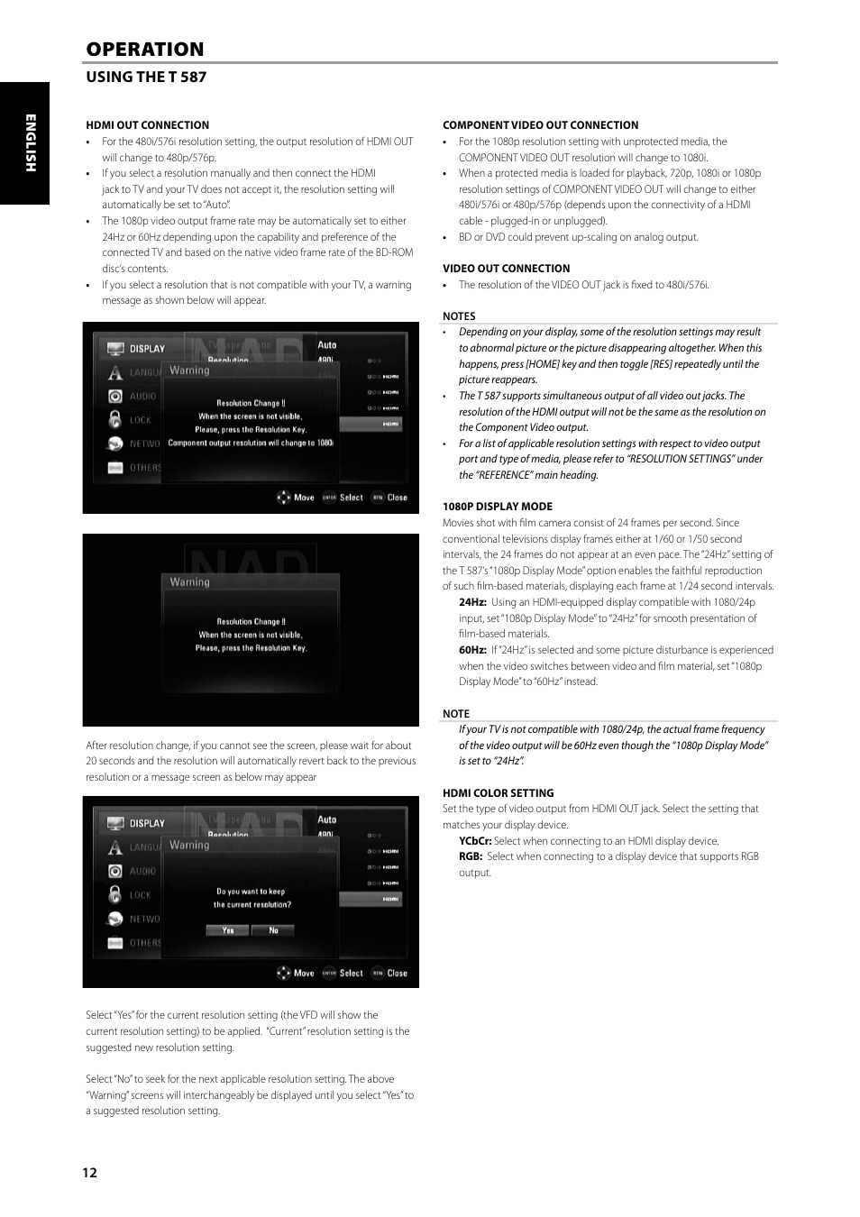 Operation | NAD Blu-ray Disc Player T587 User Manual | Page 12 / 24