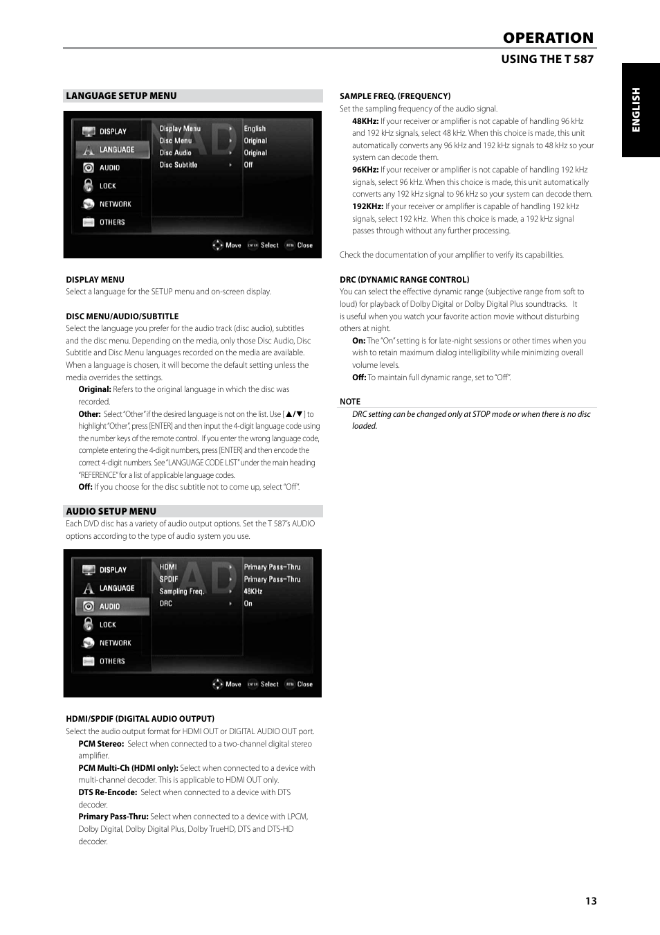 Operation | NAD Blu-ray Disc Player T587 User Manual | Page 13 / 24