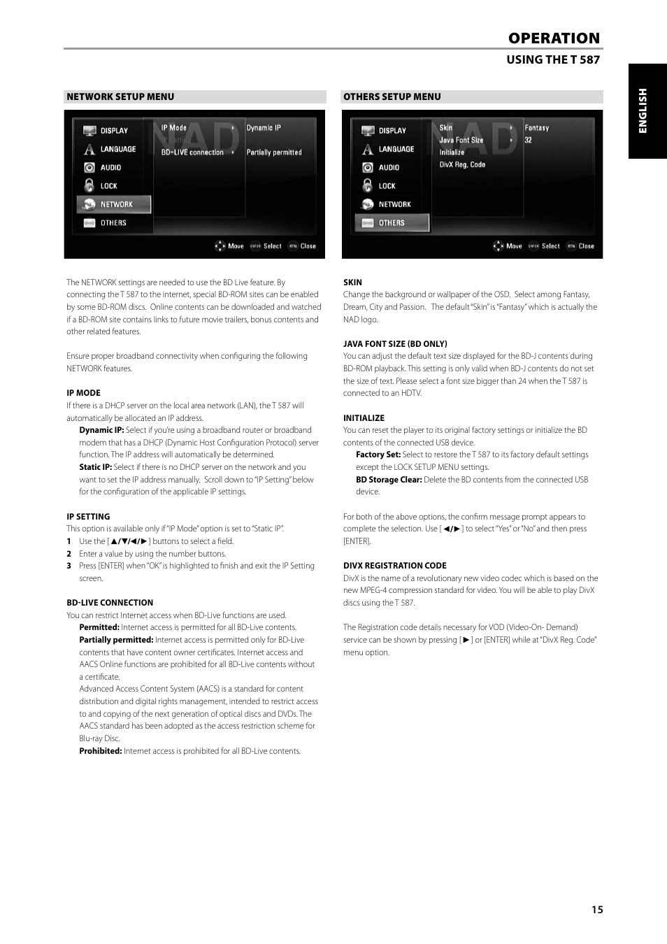 Operation | NAD Blu-ray Disc Player T587 User Manual | Page 15 / 24