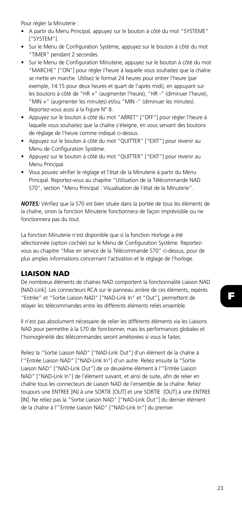 Liaison nad | NAD SYSTEM REMOTE CONTROL S70 User Manual | Page 23 / 64