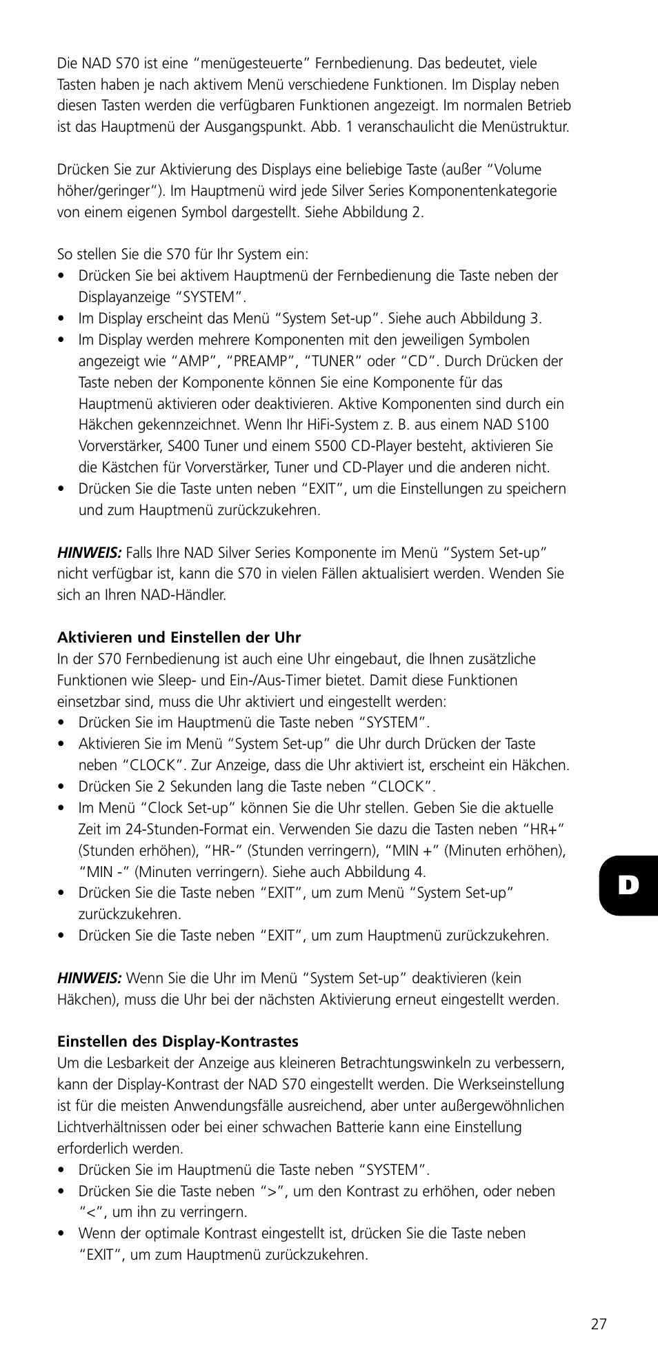 NAD SYSTEM REMOTE CONTROL S70 User Manual | Page 27 / 64