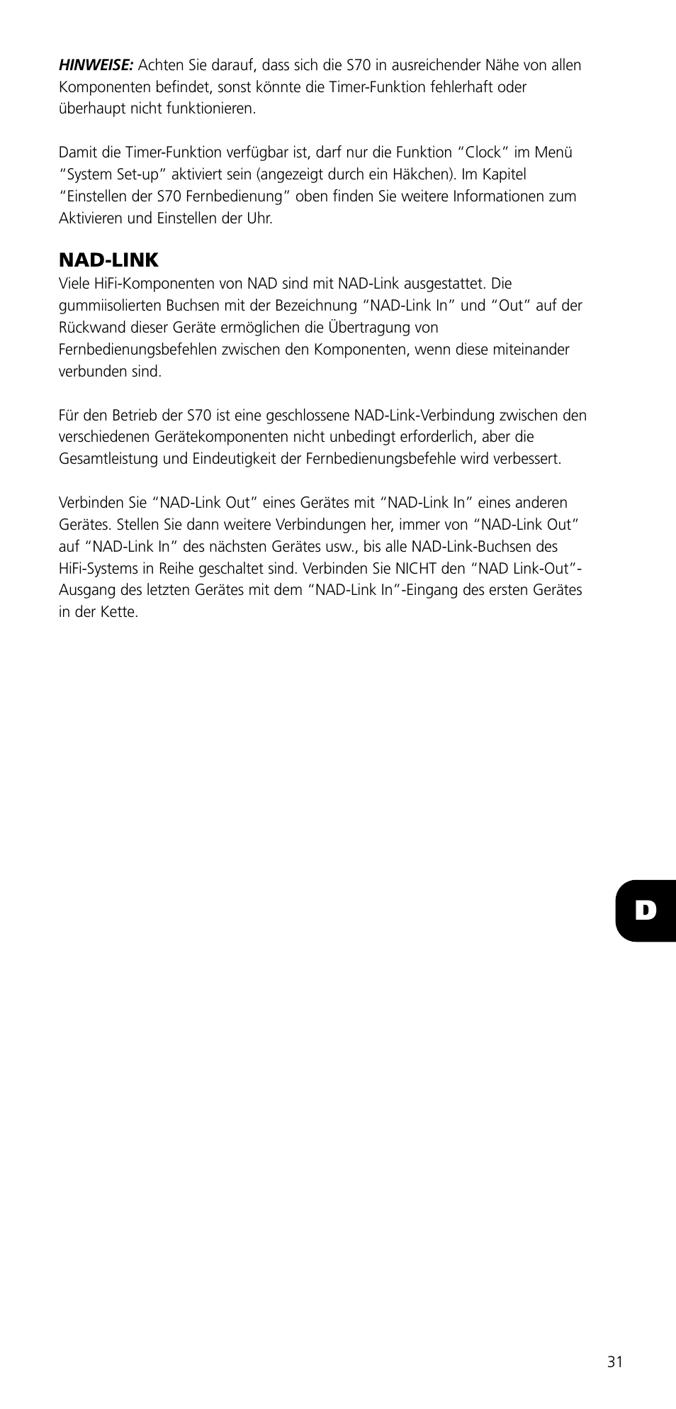 NAD SYSTEM REMOTE CONTROL S70 User Manual | Page 31 / 64