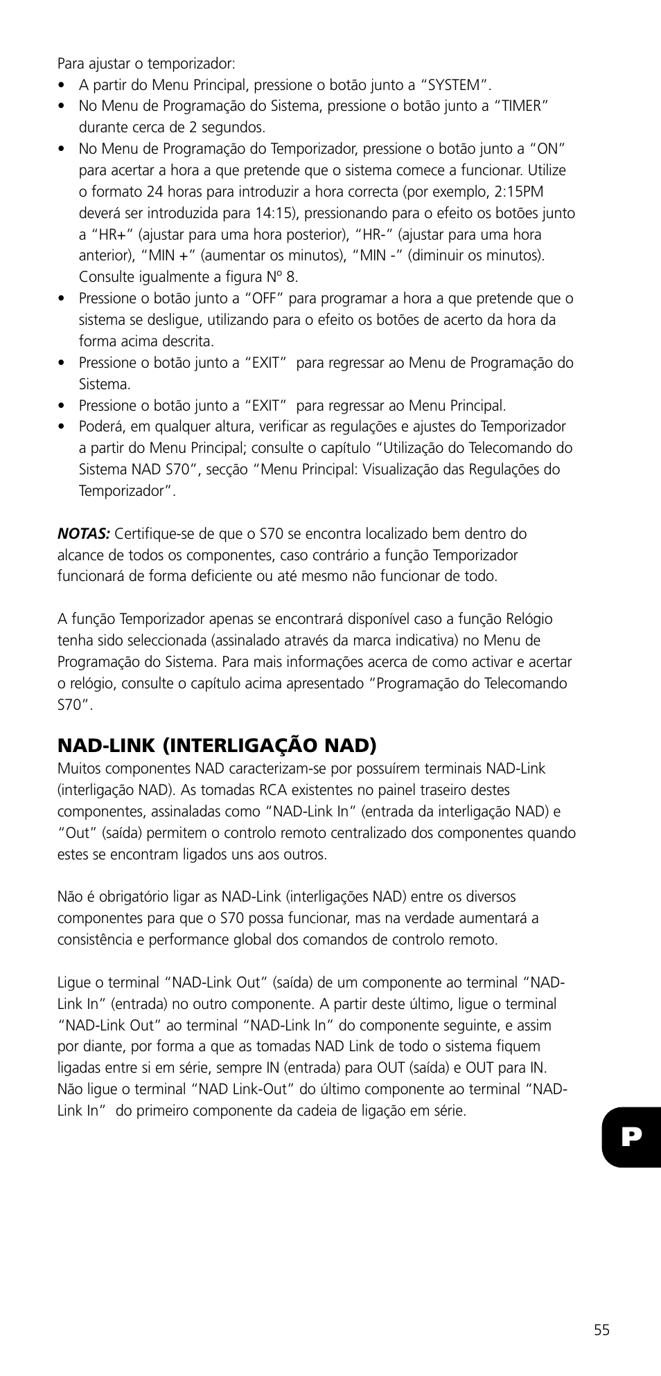 Nad-link (interligação nad) | NAD SYSTEM REMOTE CONTROL S70 User Manual | Page 55 / 64