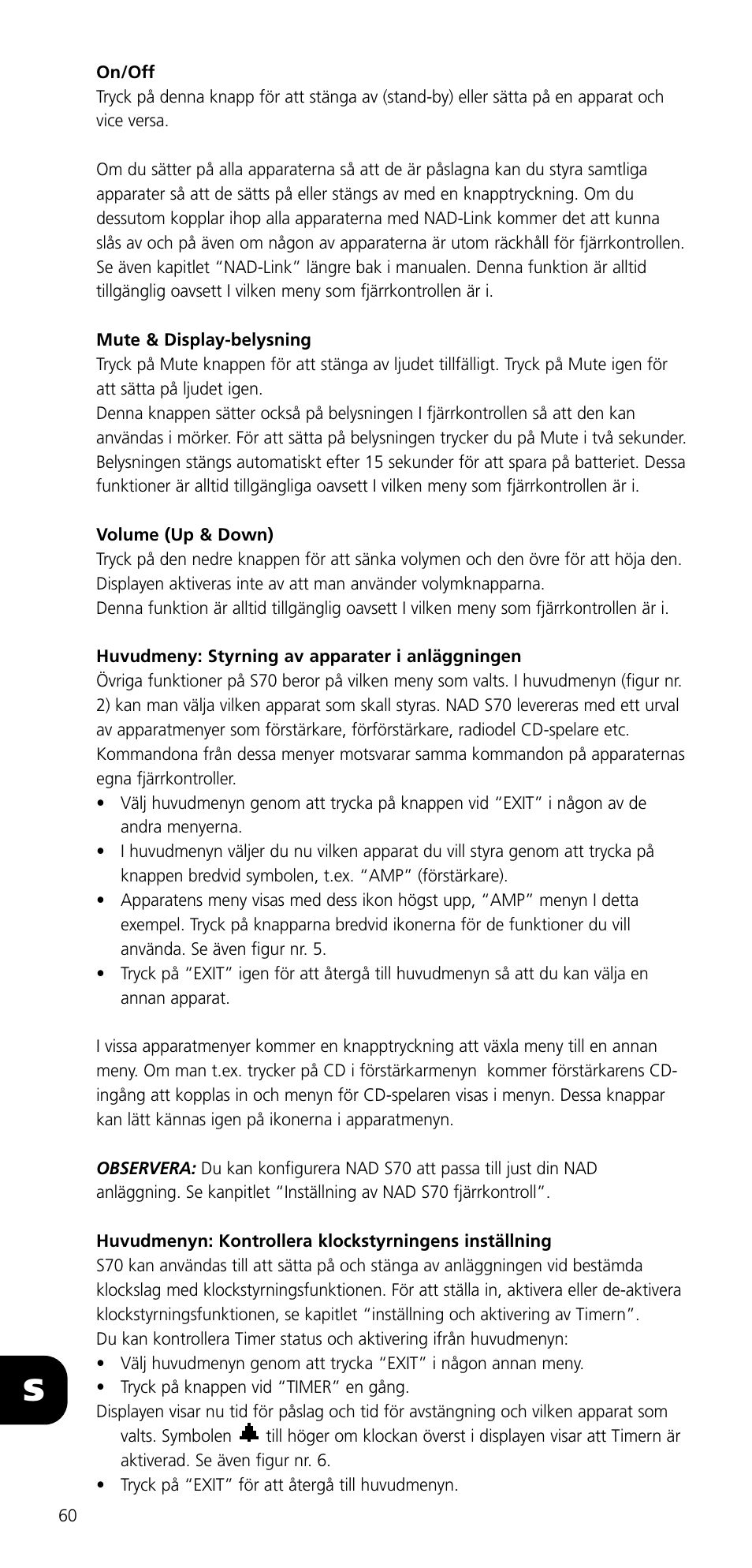 NAD SYSTEM REMOTE CONTROL S70 User Manual | Page 60 / 64