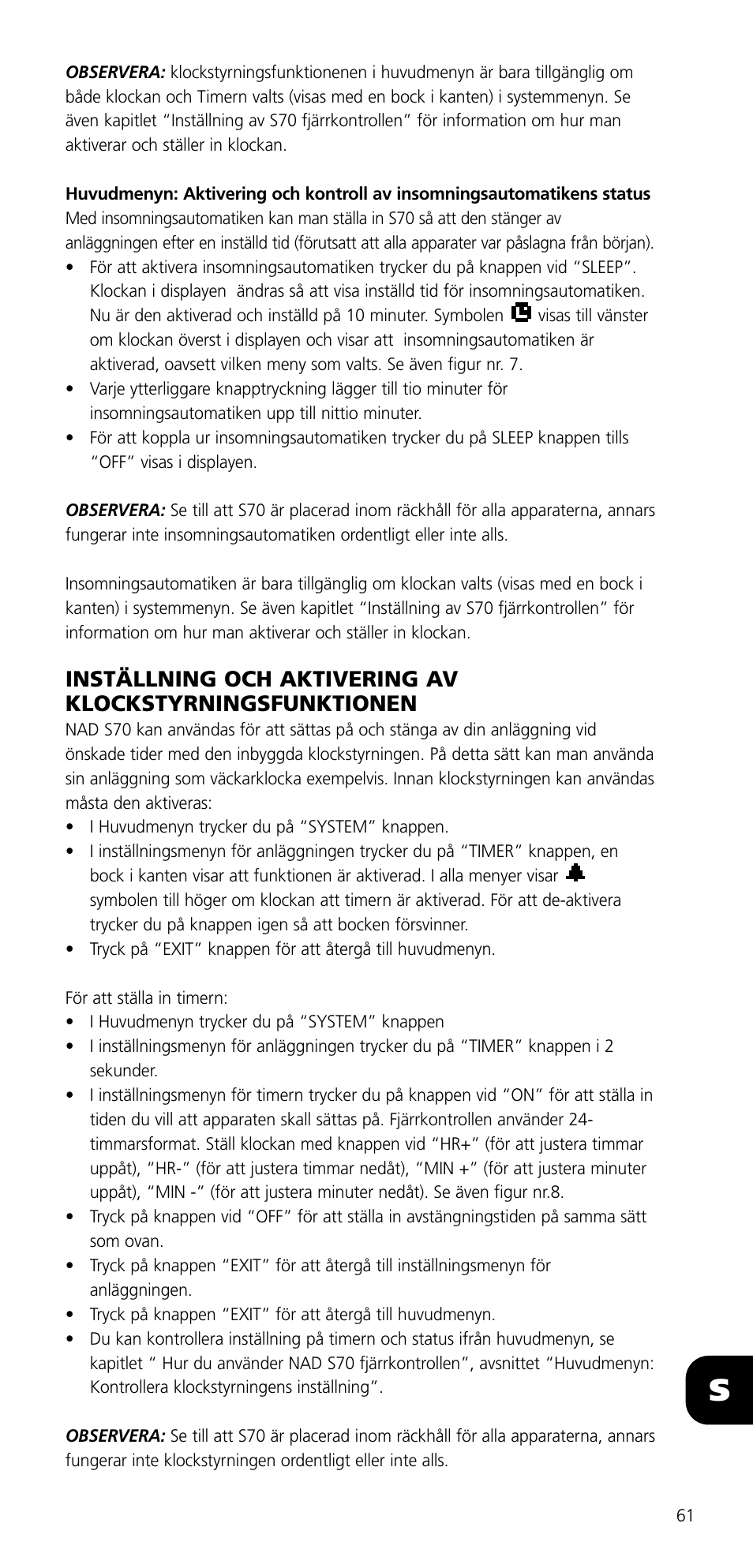 NAD SYSTEM REMOTE CONTROL S70 User Manual | Page 61 / 64