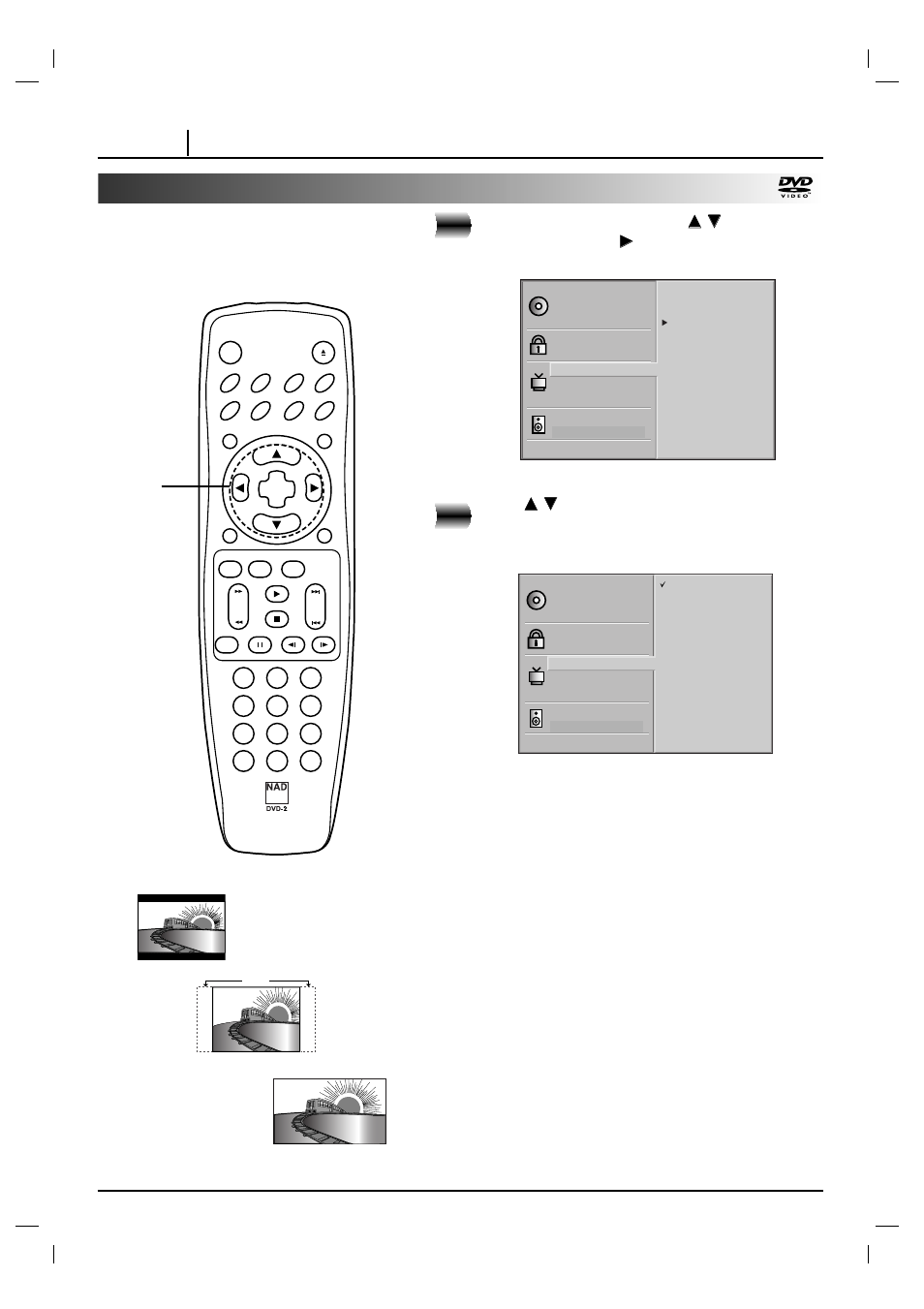 Selecting tv aspect, At the setup screen, press, Press | Page 22 initial settings | NAD T 571 User Manual | Page 22 / 48