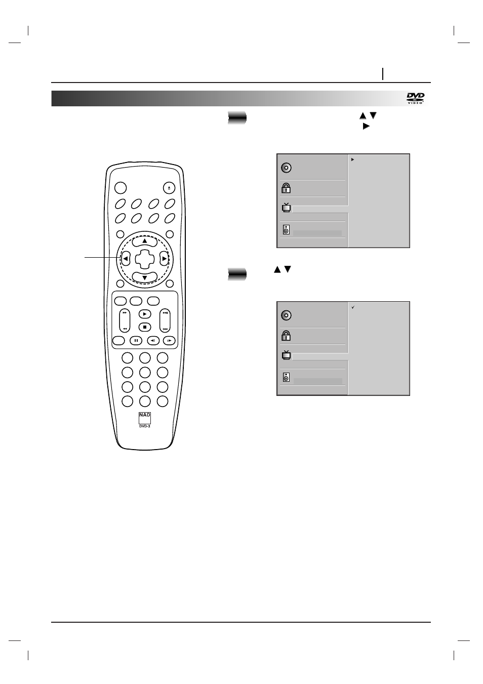 Selecting menu language, Initial settings page 23, At the setup screen, press | Press | NAD T 571 User Manual | Page 23 / 48