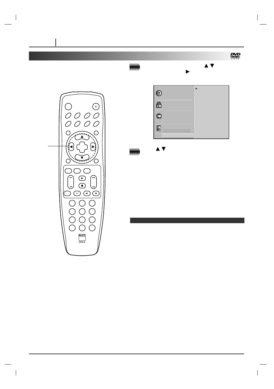 Others, At the setup screen, press, Press | Drc (dynamic range compression) on/off, Page 26 initial settings | NAD T 571 User Manual | Page 26 / 48