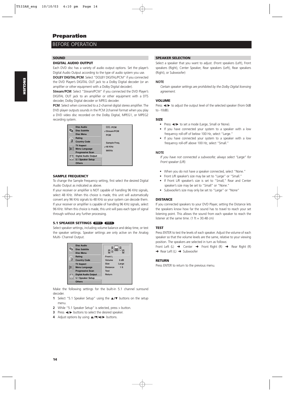 Before operation preparation | NAD T 533 User Manual | Page 14 / 30