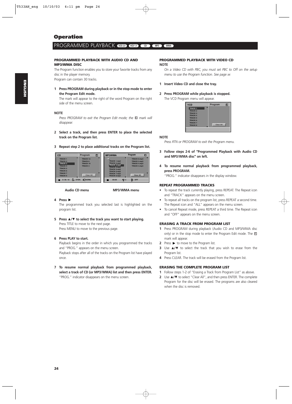 Programmed playback, Operation | NAD T 533 User Manual | Page 24 / 30