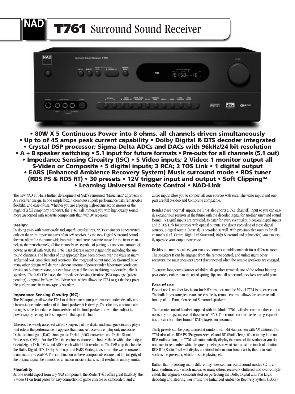 NAD T761 User Manual | 2 pages