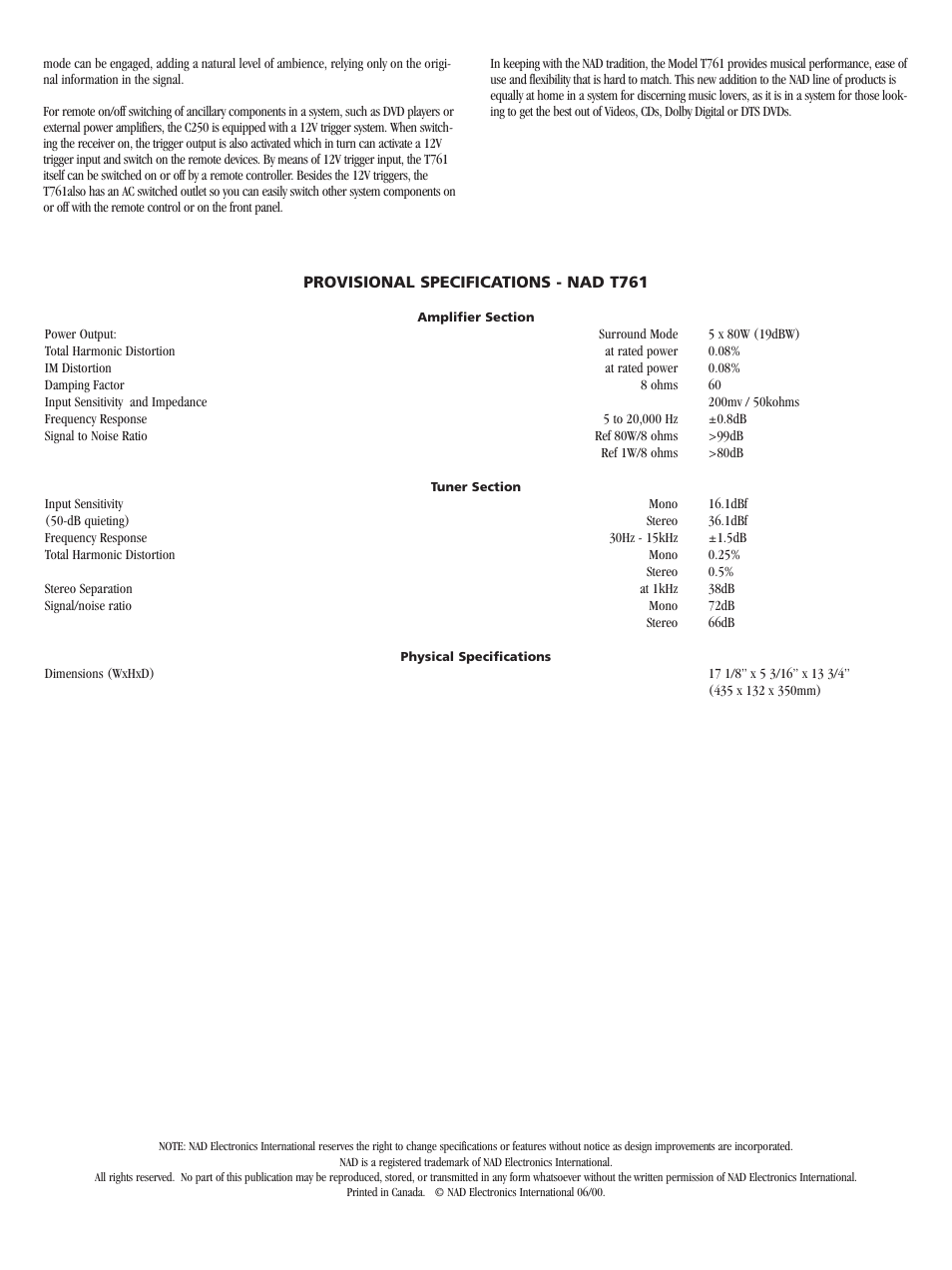 NAD T761 User Manual | Page 2 / 2