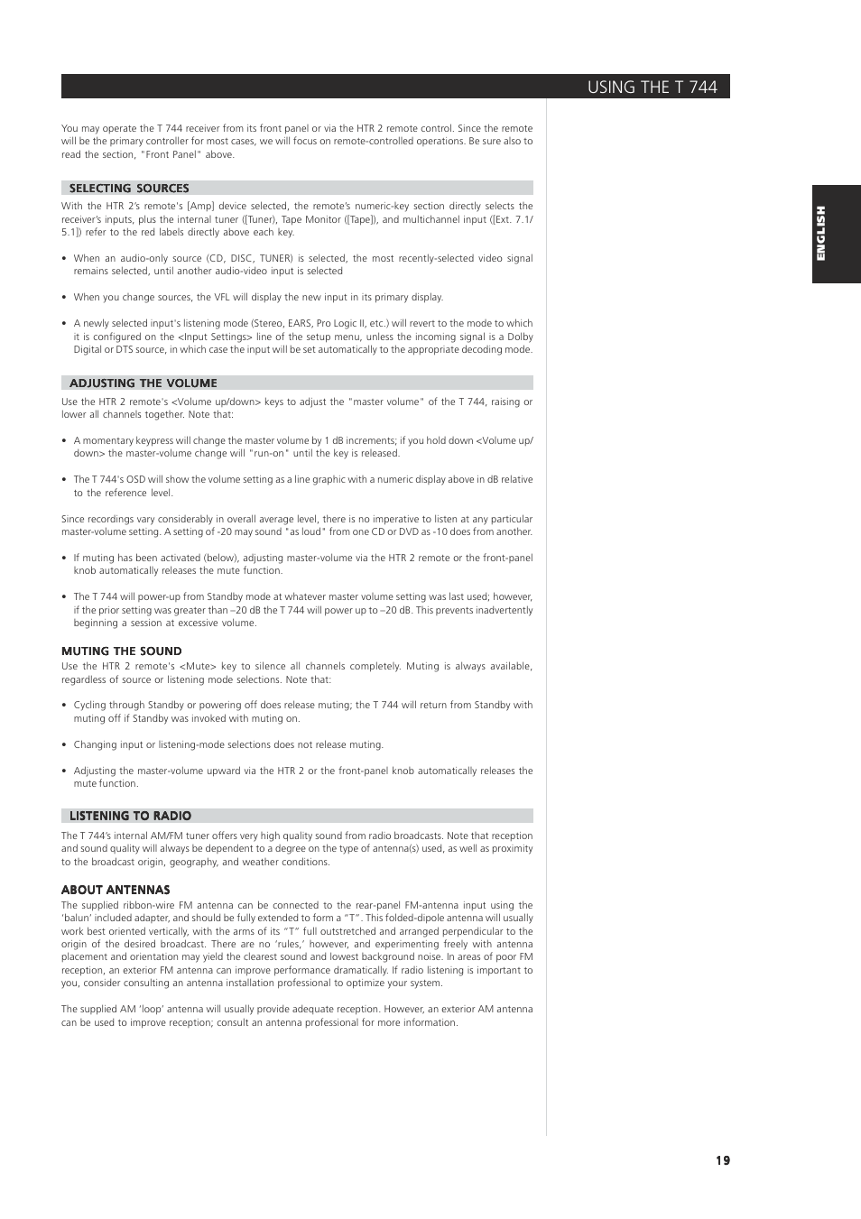 Using the t 74 4 | NAD T744 User Manual | Page 19 / 32