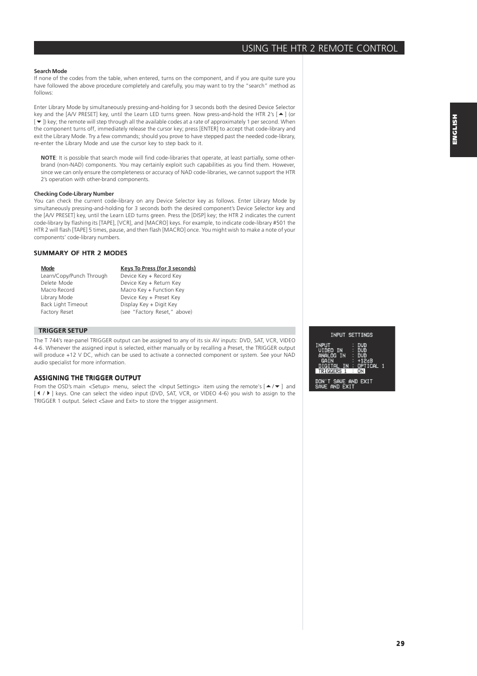 Using the htr 2 remote control | NAD T744 User Manual | Page 29 / 32