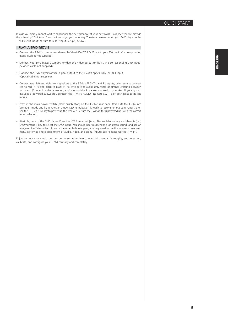 Quickstart | NAD T744 User Manual | Page 9 / 32