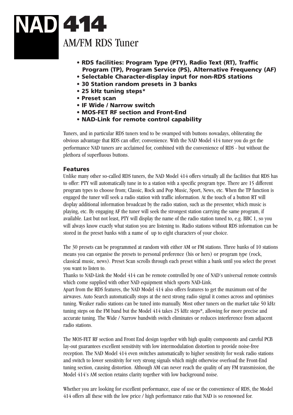 NAD 414 User Manual | 2 pages