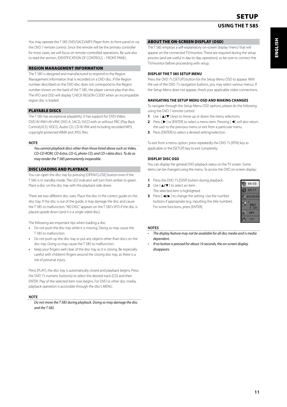 Setup, Using the t 585 | NAD T585 User Manual | Page 11 / 26