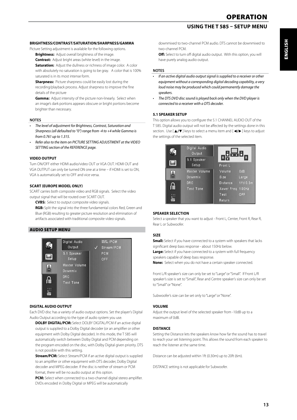 Operation, Using the t 585 – setup menu | NAD T585 User Manual | Page 13 / 26